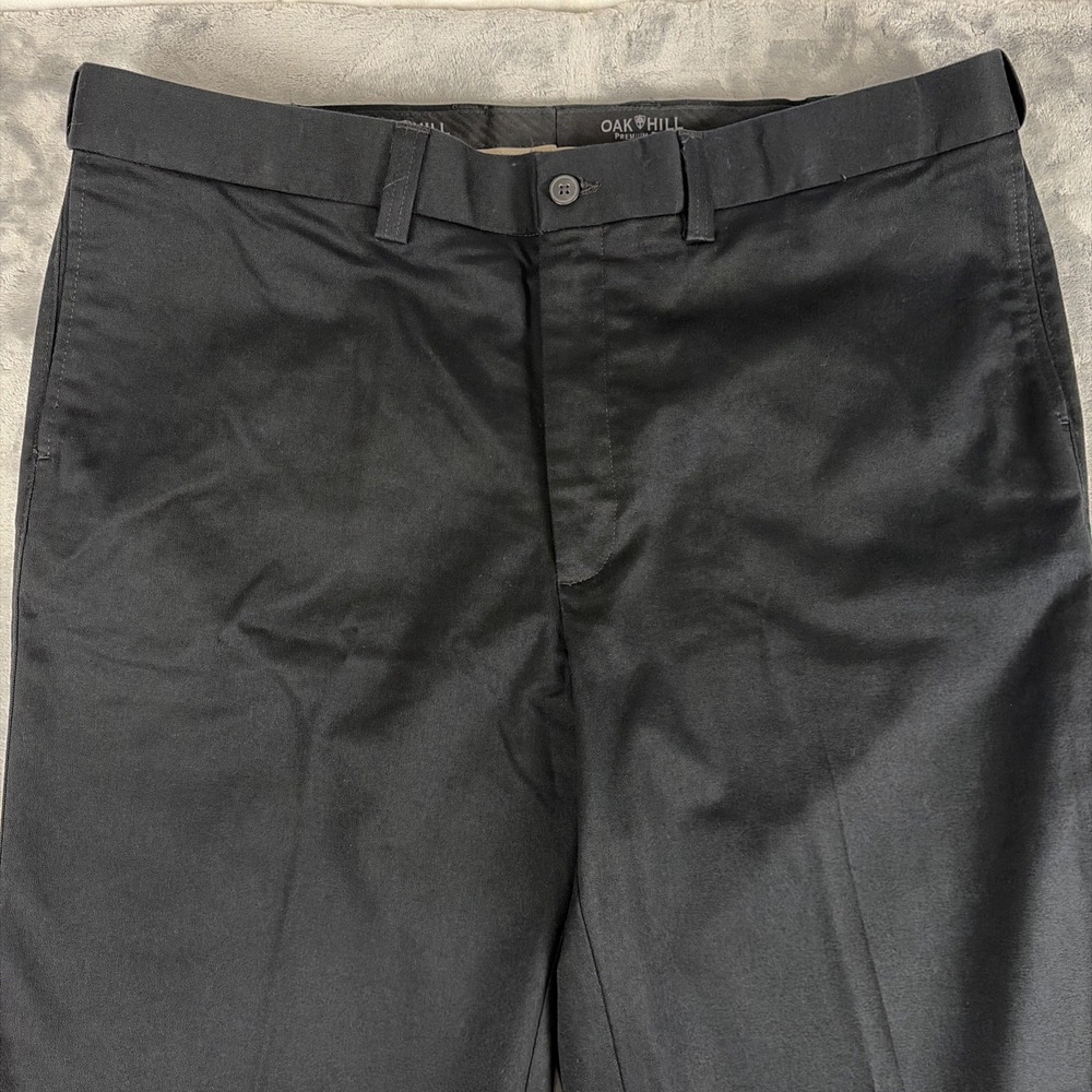 Oak Hill Premium Pant Men's 44x30 Black Pleated Cotton Blend Chino Trousers - Picture 3 of 7
